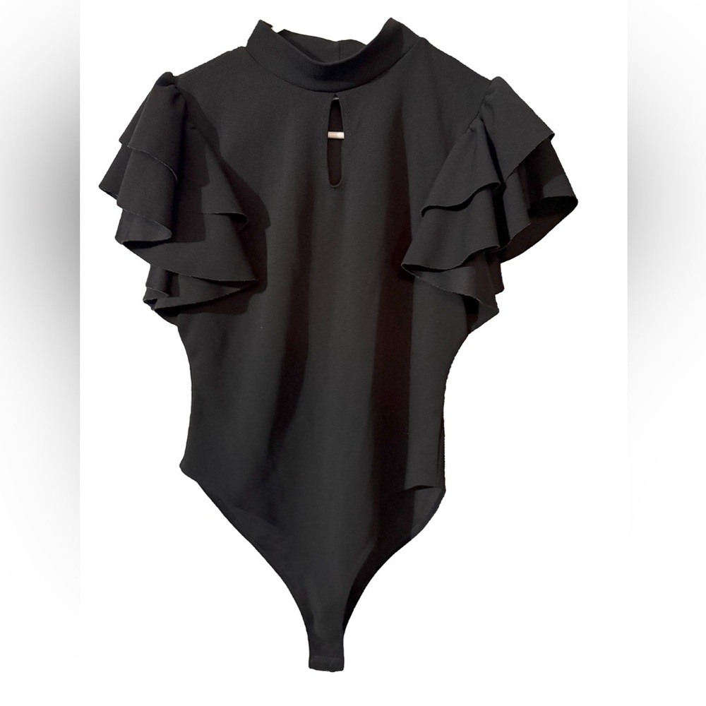 Touch Me Black Ruffled Body Suit
